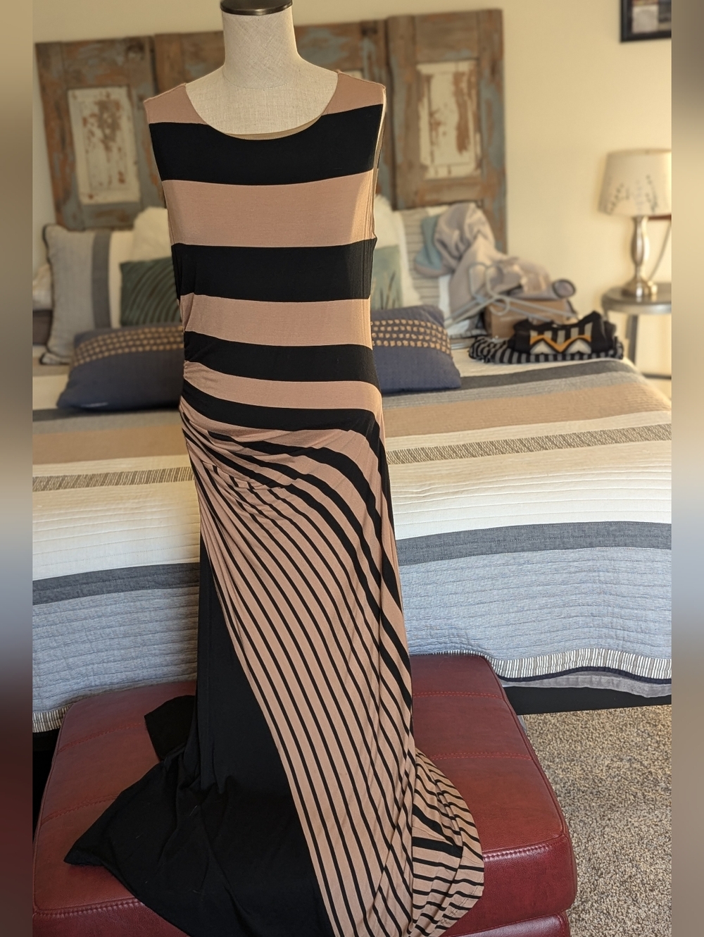 Soft Surroundings Black and Beige Striped Maxi Dress - Picture 4 of 6